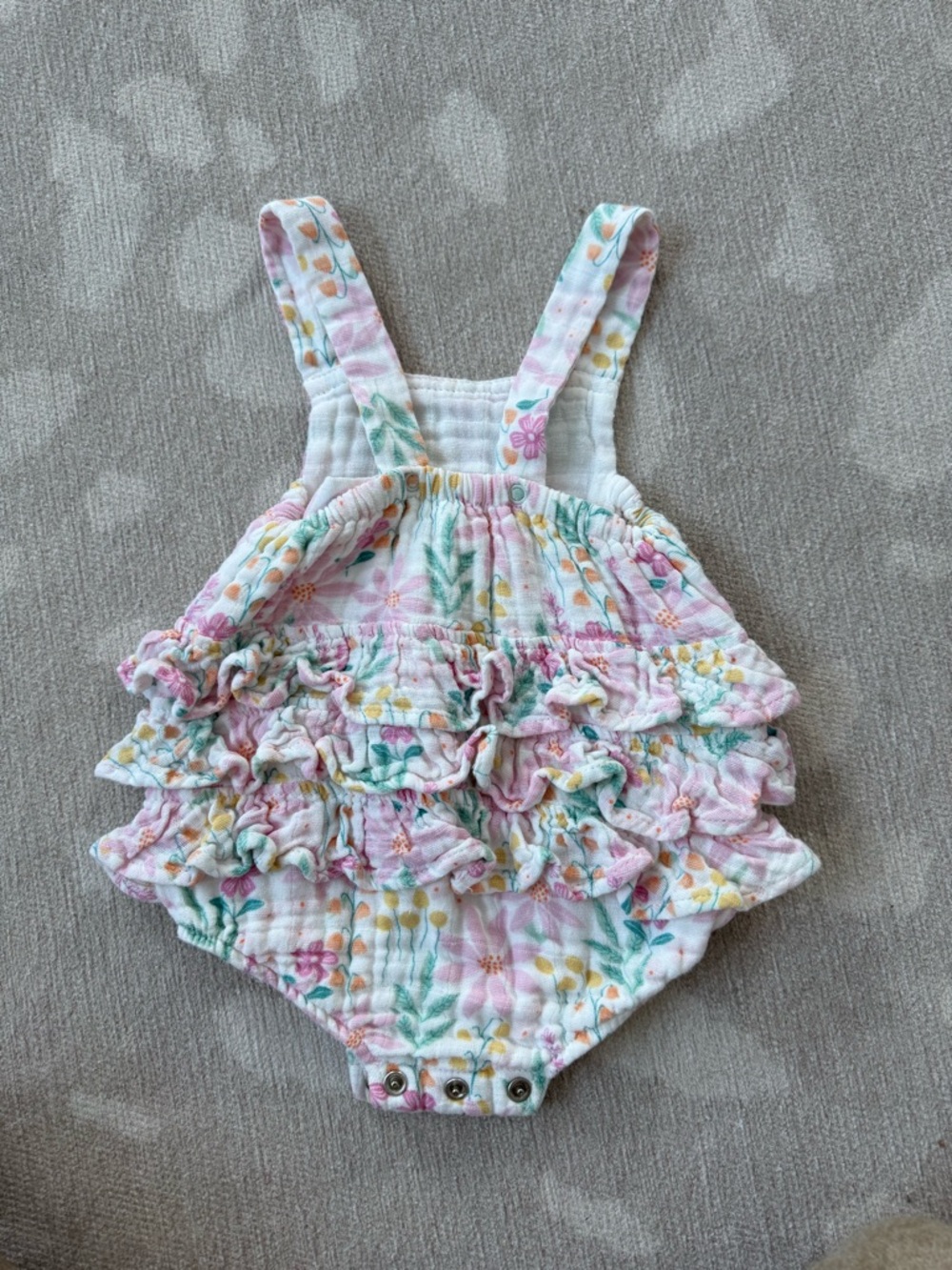 Angel Dear Pink Floral Ruffle Muslin One-Piece Bodysuit - Picture 3 of 3